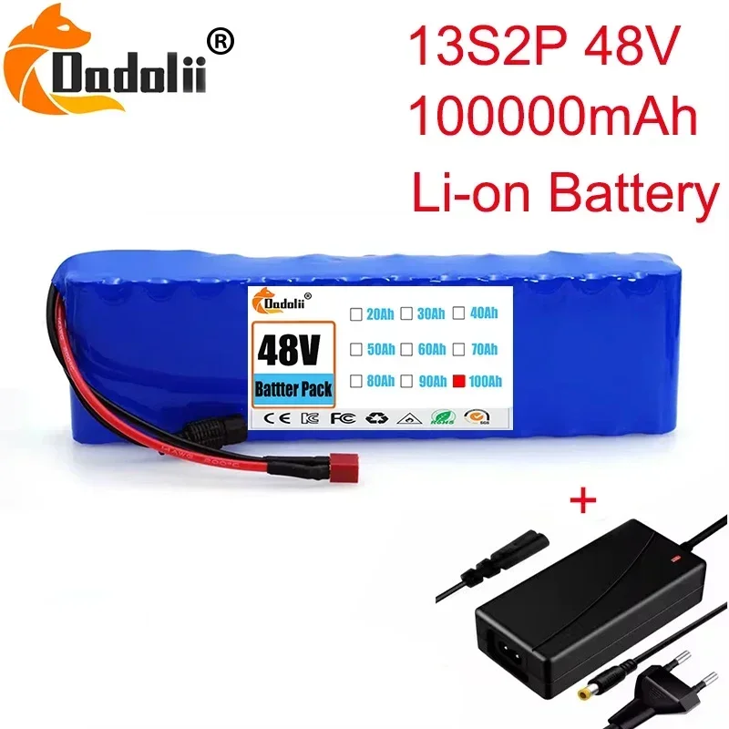 

13S2P 48V 100000mAh 100Ah Lithium-ion Battery Pack with 250W 350W 500W 750W 1000W BMS And a complimentary 54.6V charger