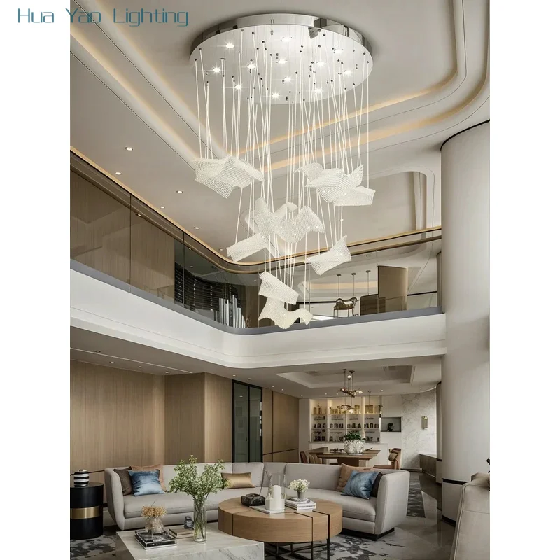 Luxury Crystal Large Chandelier For Hotel Staircase Restaurant Villa Modern Design Mesh Chandelier Light For Wedding Fixture