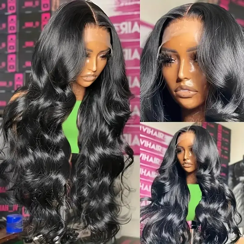 Natural Black 13X6 Lace Wig 13x4 Lace Wig Front 22 Inches Body Wave Glueless Pre-Plucked Water Wave For Women 150 Density