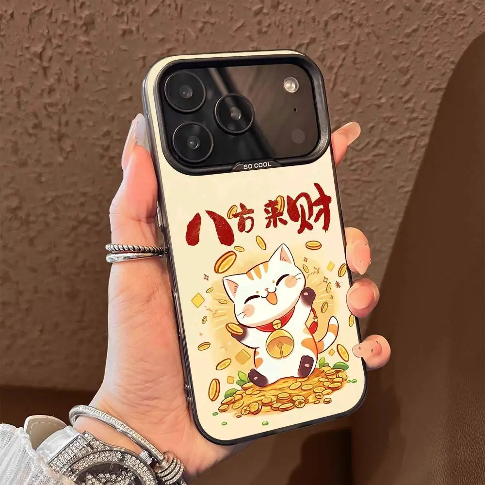 เคสโทรศัพท์ลายแมวกวักนำโชค สำหรับ iPhone 17,16,15,14,13,12,11,Pro,Max,Plus,E,Air,Mini สีดำ วัสดุ TPU