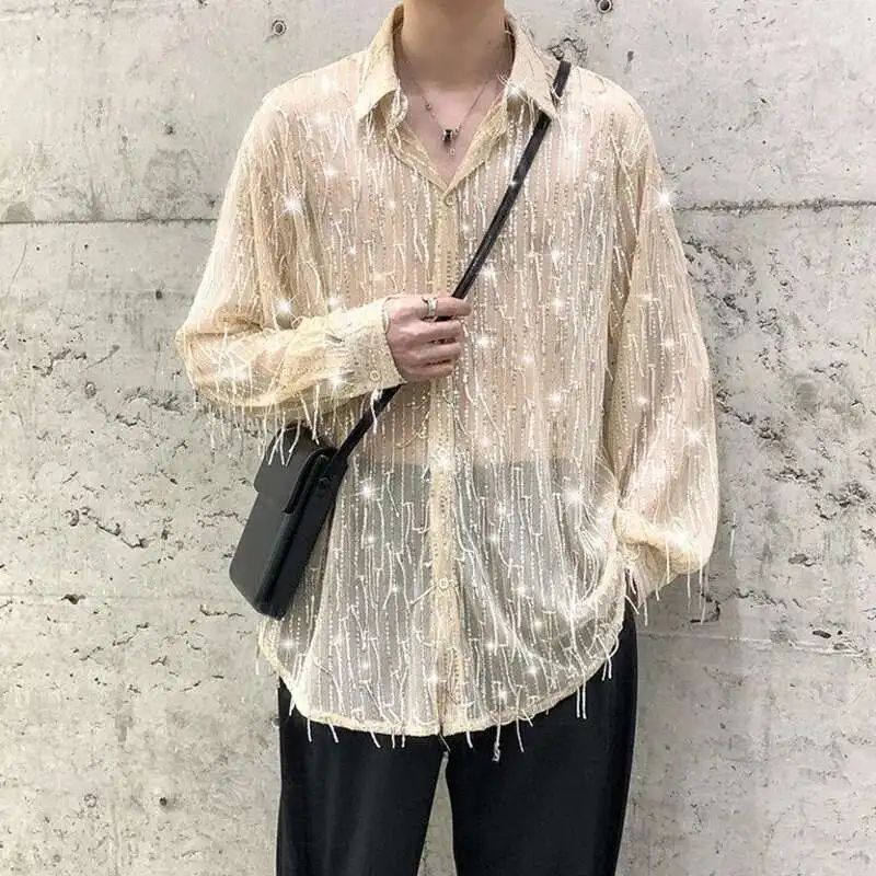HKSH Spring Summer New Stage Performance Sequin Falling Tassel Shirt Rugged Handsome Men\'s And Women\'s Long Sleeve Elegant Tops