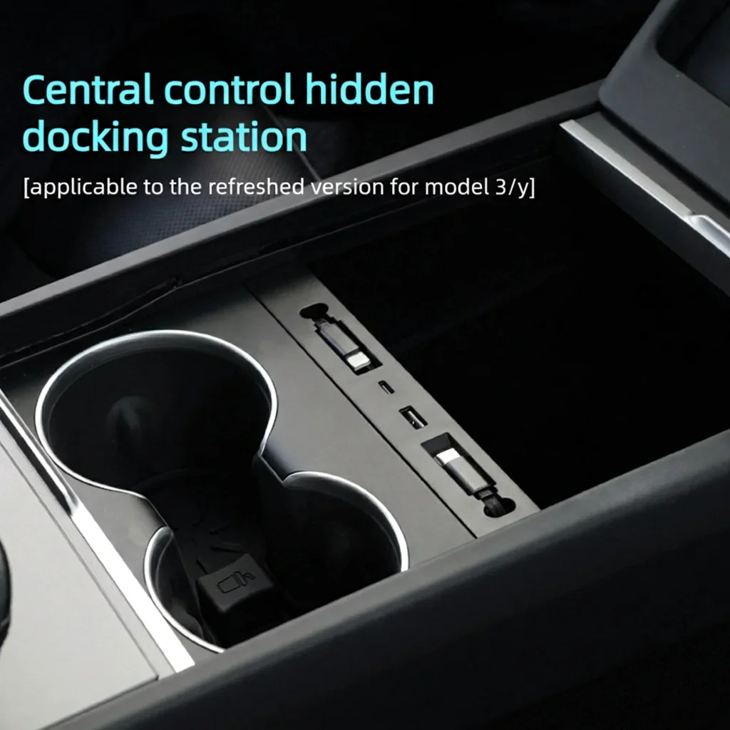 

Center Console USB Hub for Tesla Model Y Juniper 2025+ Dual Pull-out Cable Expansion Dock for Model 3 Highland 2023+ Accessories