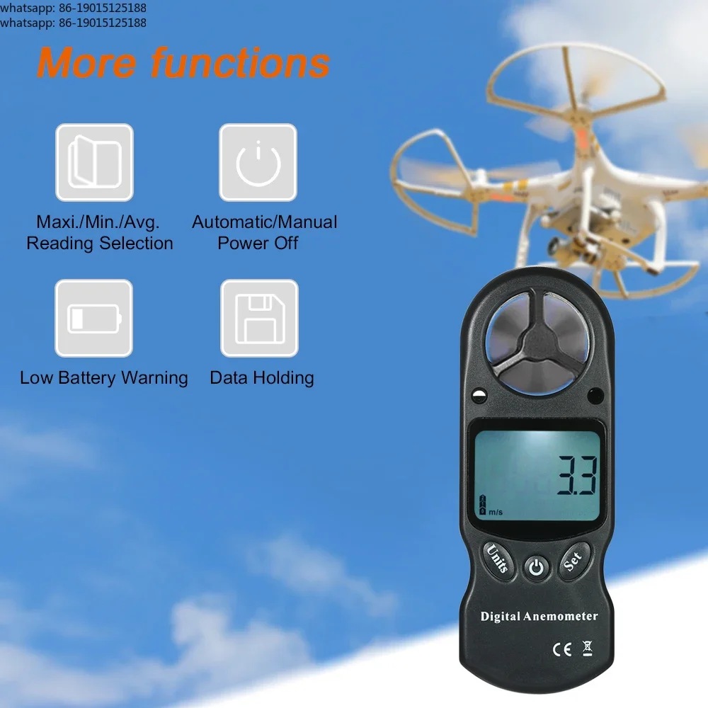 Portable  digital anemometer, wind speed/temperature/humidity/wind load/heat index/dew point/barometric pressure/altitude