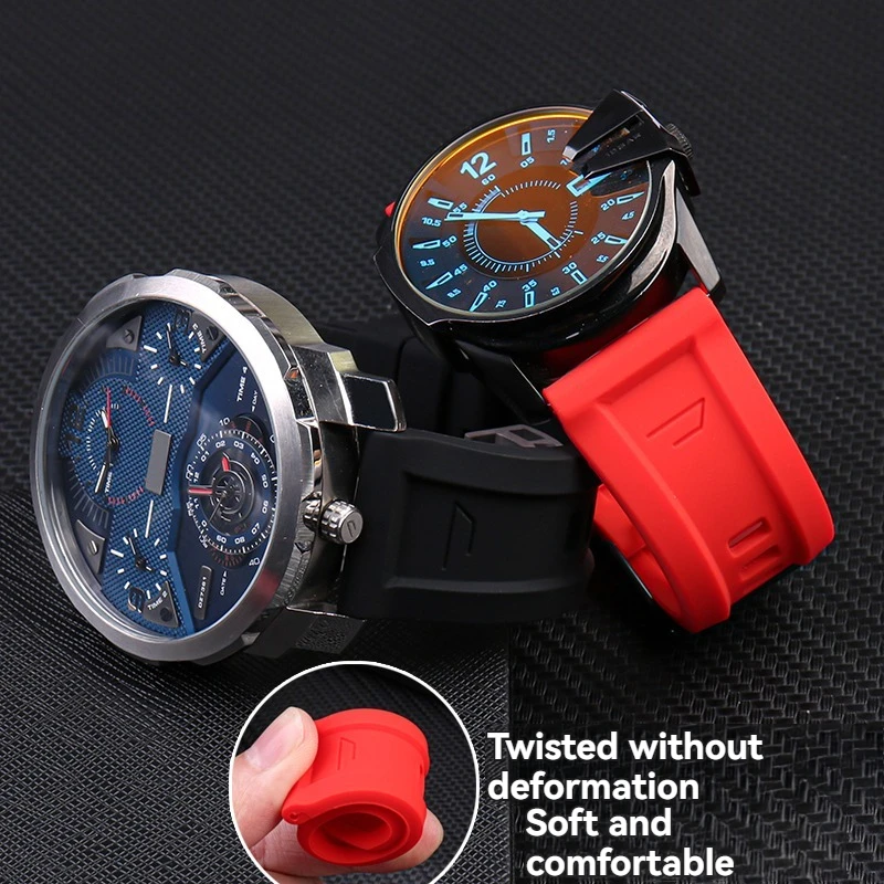 لحزام ساعة الديزل DZ4318/4323/4283/ 4476/4427/7395/4496 حزام رجالي من السيليكون المقاوم للماء والعرق 24 26 28 مللي متر
