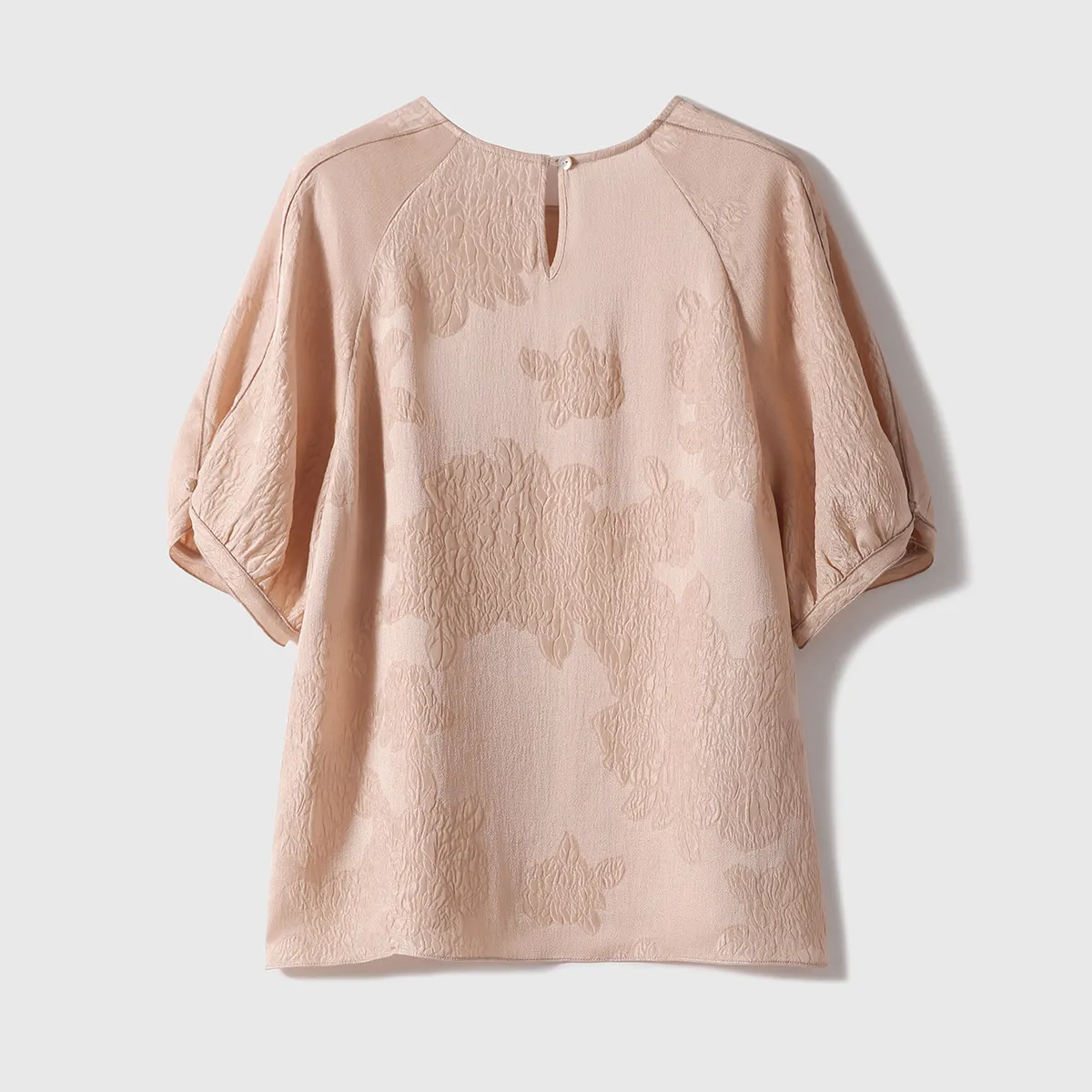 BirdTree-100%Real Silk Guanle Crepe Elegant T-Shirt, Short Sleeve Jacquard, Women Fashion Casual Loose Top, 2026 Spring T63133CC