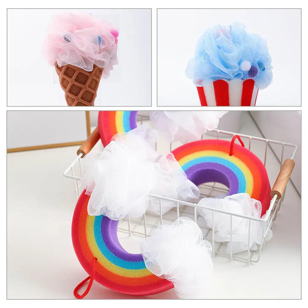 3Pcs Ice Cream Shaped Bath Ball Made of Soft Dense Pe Sponge Exfoliating Body Scrubber for Legs Arms Chest Gentle Skin Cleaning