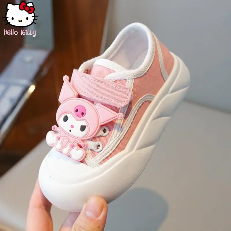 Sanrio Girls' Kawaii Canvas Shoes Kuromi Spring Autumn New Cartoon Anime Fashion Casual Board Shoes Youth Soft Soled Sports Shoe