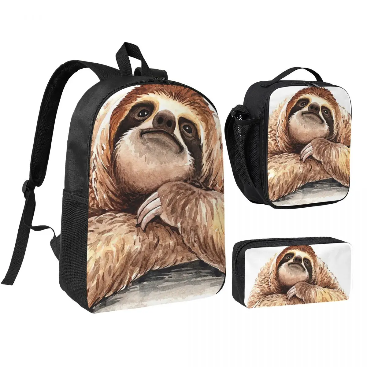 Smiling Sloth Backpack Boys Girls BookBag School Bag Shoulder Bags 3ps Insulated Lunch Bag Pencil Case