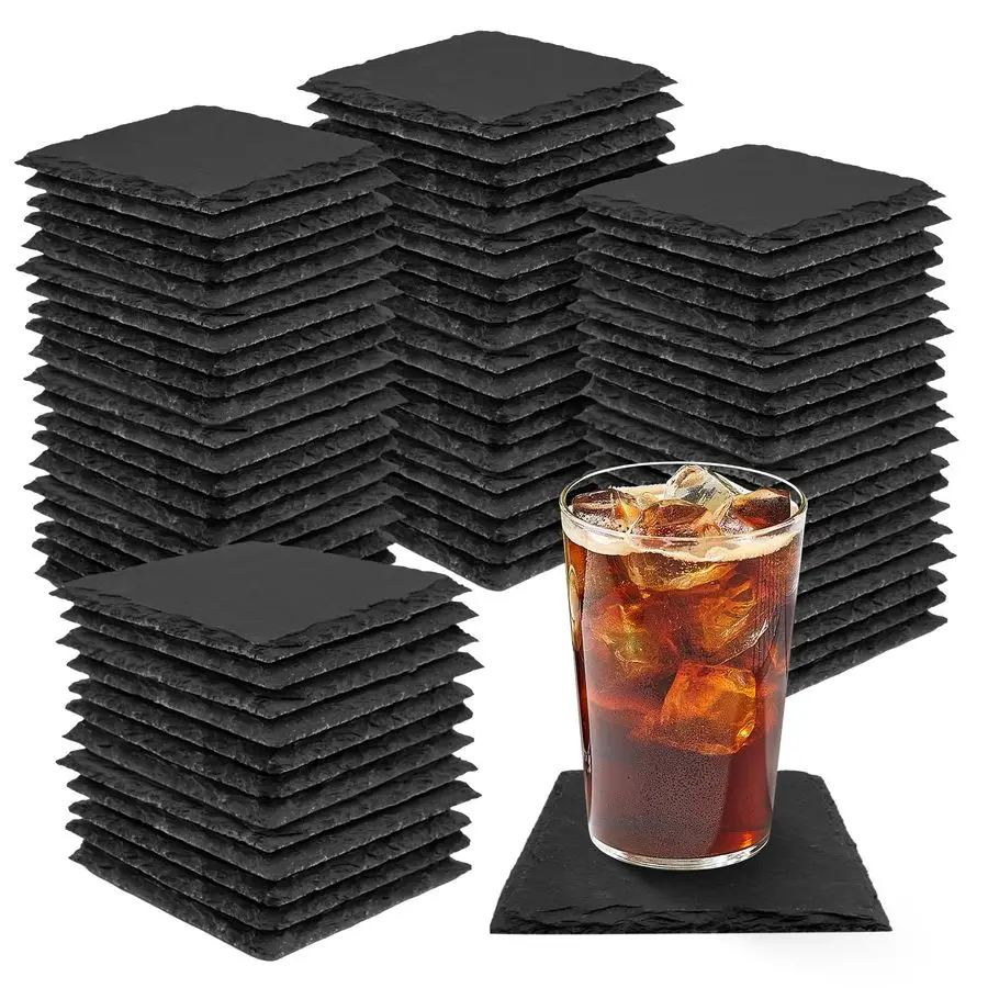 

Кусочки сланцевых подставок, размер 4 x 4 дюйма, черные подставки, набор каменных подставок, квадратные идеально подходят для использования в вашем доме, офисе, кухне, баре