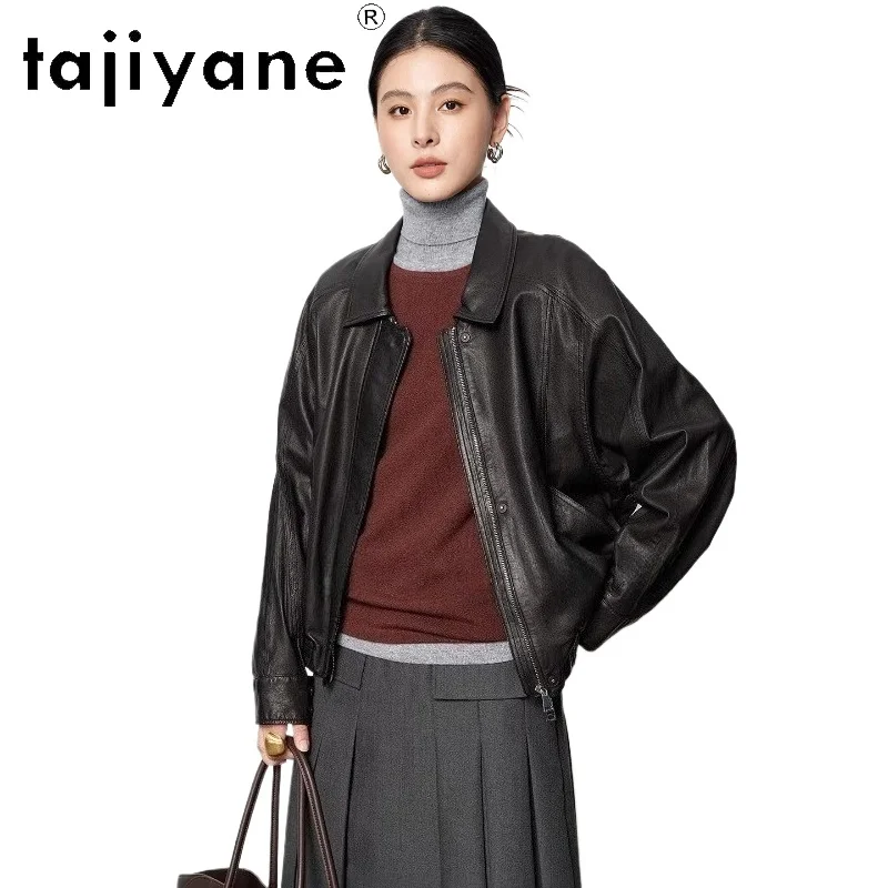 TAJIYANE 本物の羊革ジャケット ショート丈 本革ジャケット レディース おしゃれ 女性用コート 2025年秋服 кожаная куртка женская