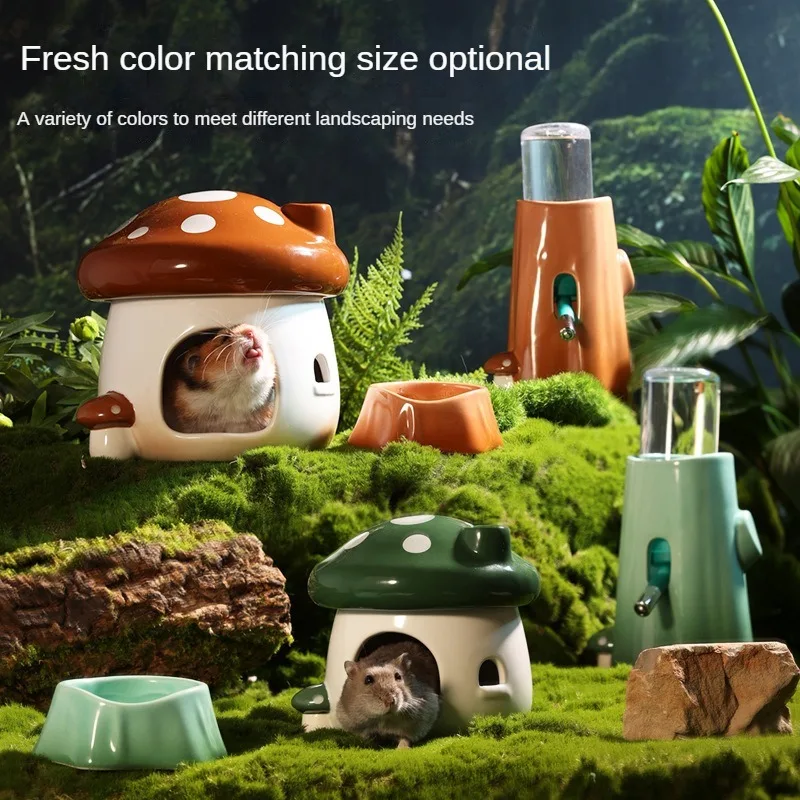 Hamster Ceramic Nest Mushroom Fantasy Forest Landscaping Supplies Complete Golden Bear Food Basin Summer Cooling Shelter