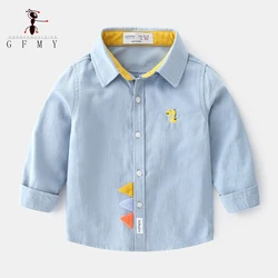 GFMY Boys Shirts 2026 Spring New Cotton Long Sleeved Casual Shirt Baby Boys Cartoon Dinosaur Embroidery Shirt Childrens Clothing
