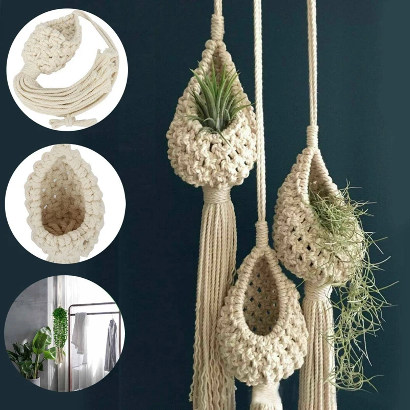 Promocja! Boho Macrame Air wieszak na rośliny Tillandsia wiszący kosz ze zwisającymi linkami kwiatowa ozdoba do domu