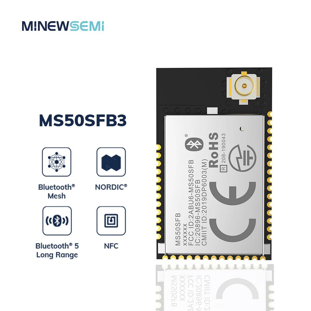 

Minewsemi 32 GPIO Nordic nRF52810 -96dBm Bluetooth LE 5,0 Ble модуль MS50SFB3 IPEX беспроводной модуль