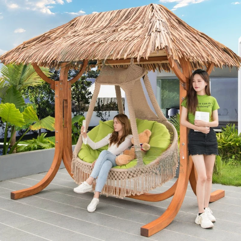 

Outdoor Swing Rocking Chair Balcony Courtyard Wood Recliner Leisure Furniture Rocking Bed Glider Hanging Basket