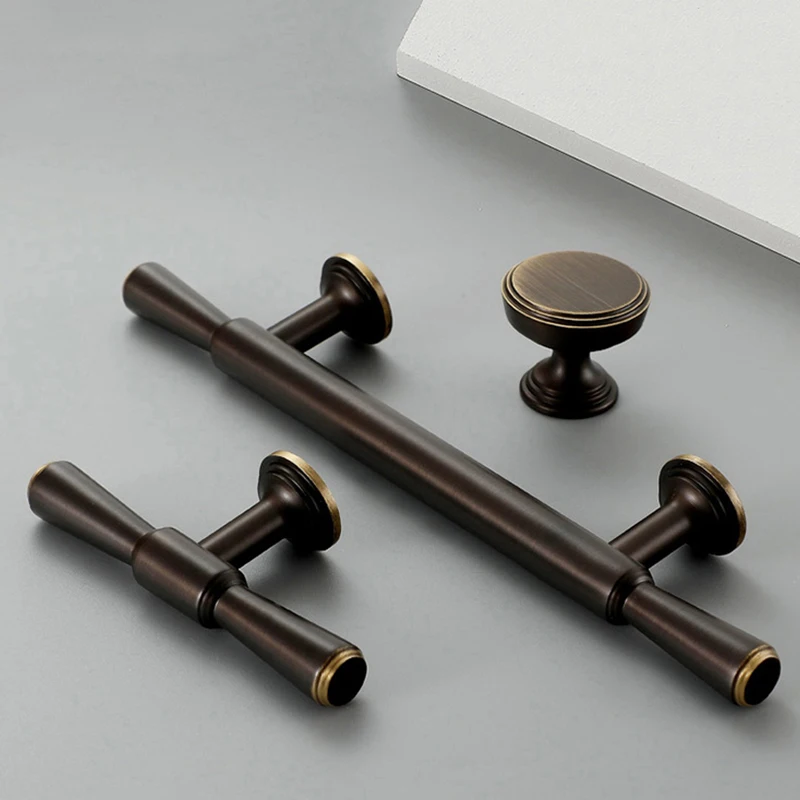 Solid Brass T Bar Cabinet Pull, Puxadores e alças de armário de cozinha simples, gaveta preta puxa, quarto moderno, tamanho multi