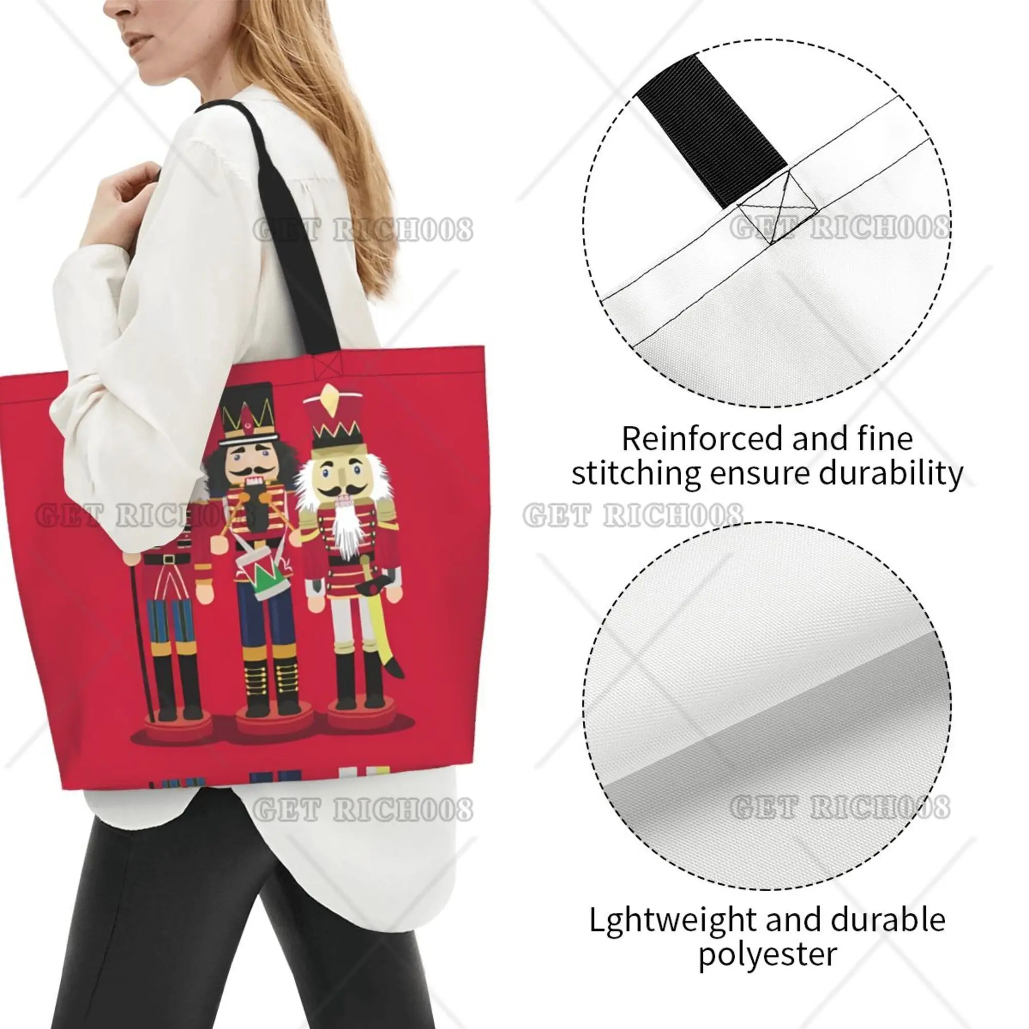 Nutcracker Christmas Solider Red Women Shoulder Bag Large Shopping Grocery Tote Bag Reusable Eco Bag Work Tote Bags