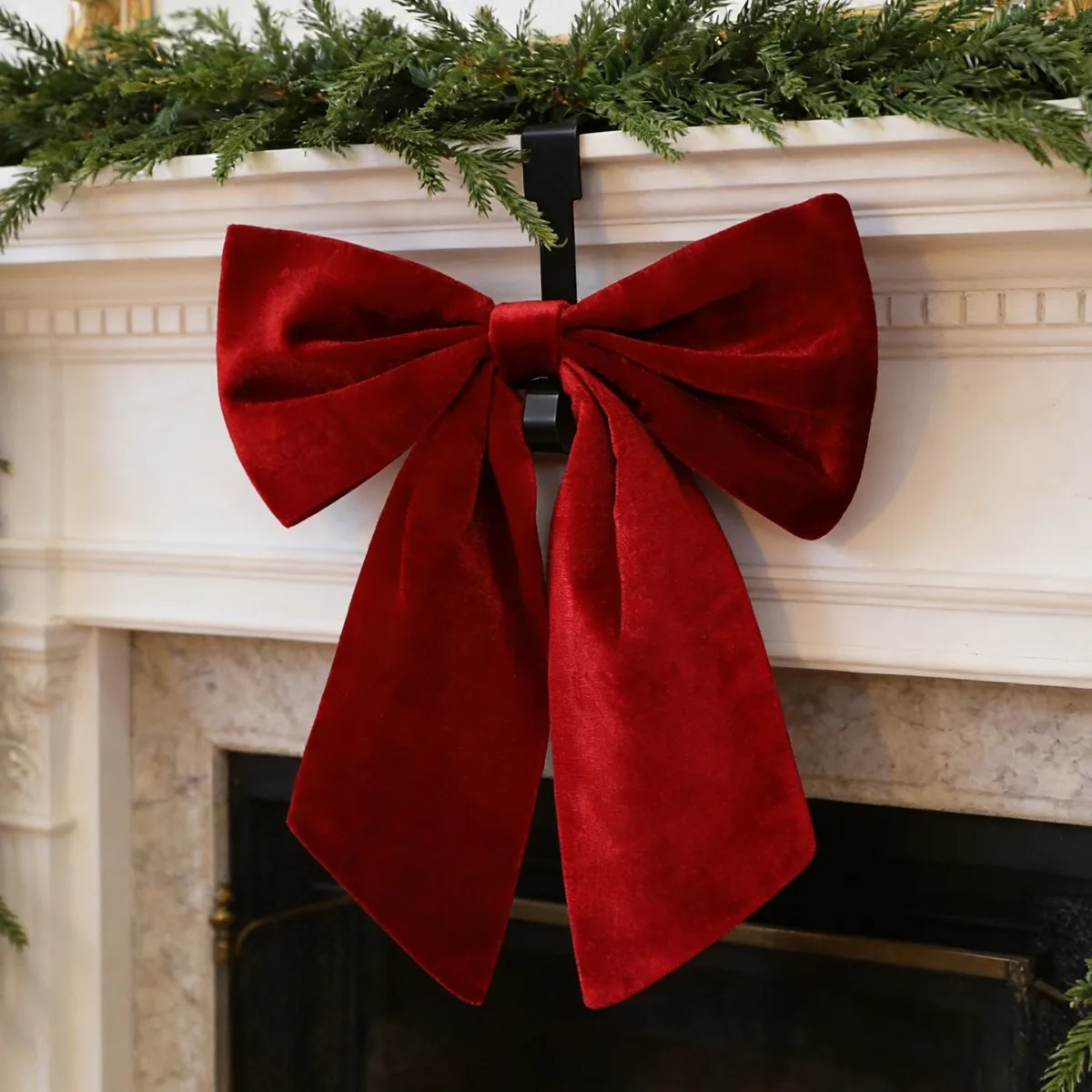 Lazo Navideño Rojo Grande de Terciopelo Preanudado, Cinta Ancha Clásica para Árbol de Navidad, Guirnalda, Corona, Mantel, Decoración Festiva para el Hogar