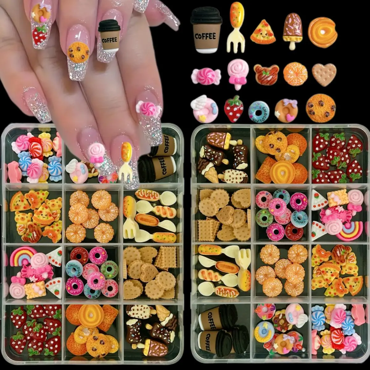 1 Doos Meerdere Stijlen Ijs Taart Snoep Snacks Nail Charms Gesimuleerde Legering Kers Minimalistische Strikken Nail Art Decoraties voor DIY