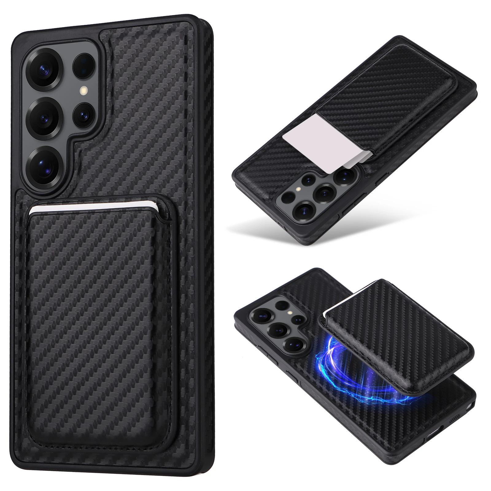 

Case for Samsung Galaxy S25Ultra/S24Ultra/S23Ultra/S25Plus/S25 Carbon Fiber Business Minimalist Magsafe Card Holder Wallet Case