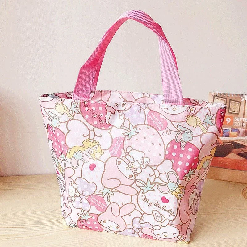 Sanrio Zipper Handbag Cinnamoroll Melody Cartoon Waterproof Lunch Bag Girl Large Capacity Kawaii Shopping Bag Women Shoulder Bag