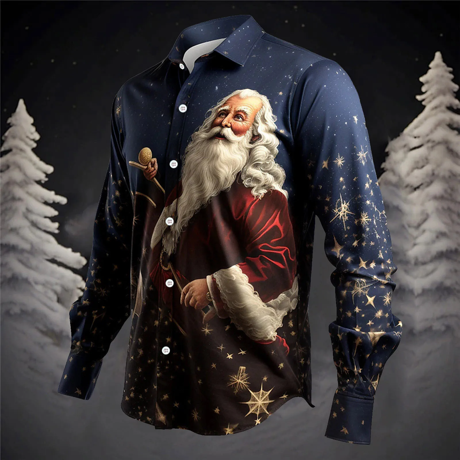 Heren shirt met lange mouwen 3D-print Kerst Sneeuwvlok Kerstman Patroon Shirt Tops Feestkleding Heren Revers Plus Size Tops