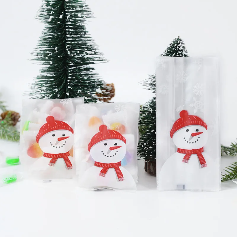 50pcs Merry Christmas Baking Packaging Bags Cartoon Christmas Snowman Snack Candy Bag Cookies Candy Storage Bag Xmas Party Decor