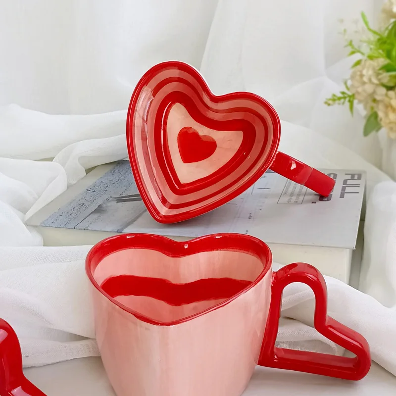 Heart Shaped Coffee Cup with Creative Personality and Unique Design, Heart-shaped Handle Ceramic Cup As A Gift for Girlfriends