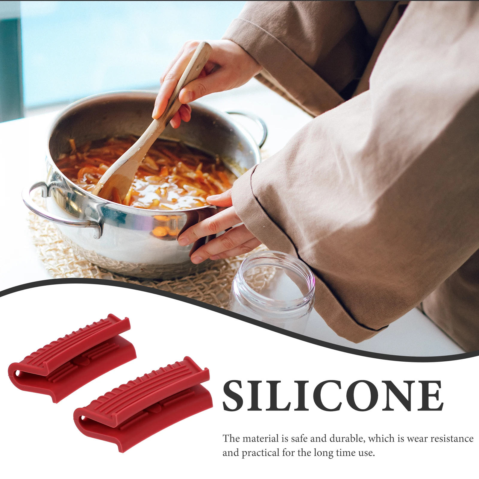

2 Pcs Pot Holders Insulated Handle Cover Grips Grippers Non-slip Sleeve Red Handles for Pots Removable Silicone