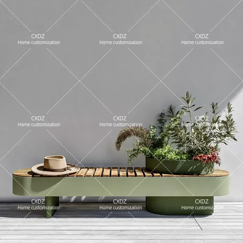 Outdoor Galvanized Sheet Flower Box Seat Stool Integrated Square Commercial Street Rest Stool Landscape Flower Pool Wrought