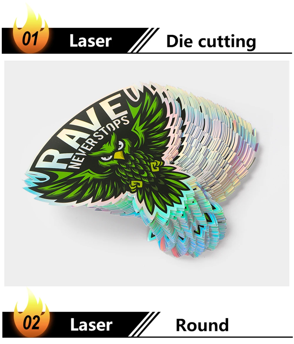 Holographische Aufkleber mit individuellem Logo, wasserdicht, Laser-Silber, Anime, gestanztes Vinyl, transparent, für Laptop, Skateboard, Auto, Hochzeit – Detail 3