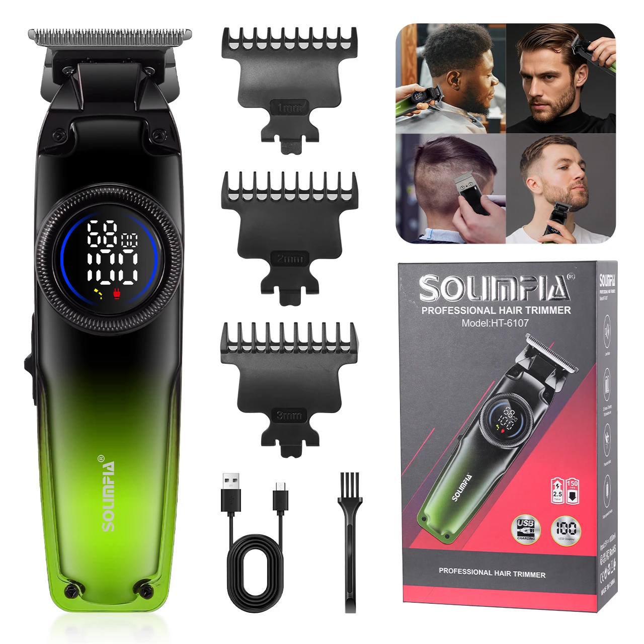 Solimpia Men's Hair Trimmer with LCD Display Oil Head Carving Clippers Engraving Knife Push Clip for Styling Beard And Head