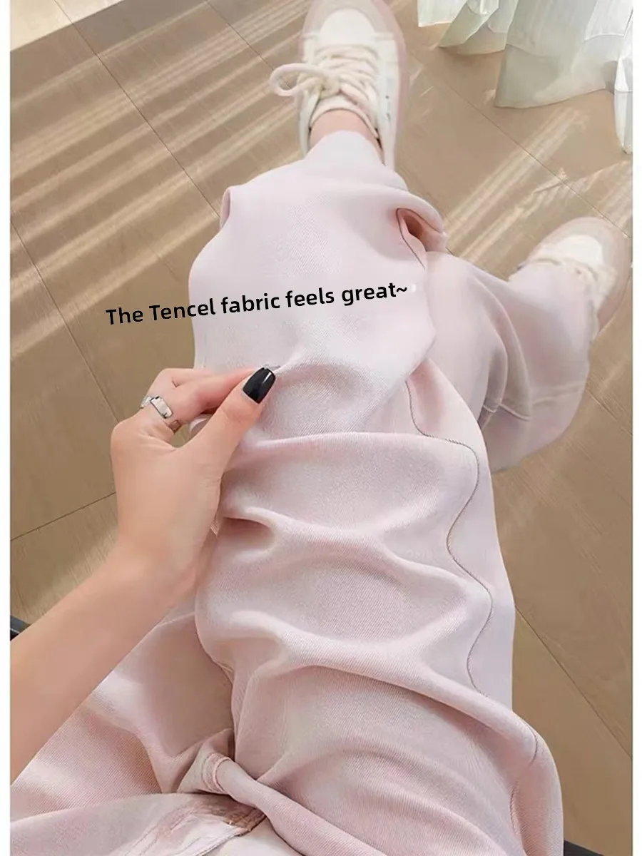 ارتفاع الخصر مستقيم الساق الدنيم السراويل النسائية الخريف رقيقة فضفاضة التخسيس الحرير الجليد واسعة الساق الطابق طول السراويل #3