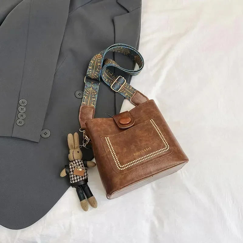 Vintage eenvoudige PU lederen emmer crossbody tassen voor dames luxe designer handtassen dame zwarte schoudertas