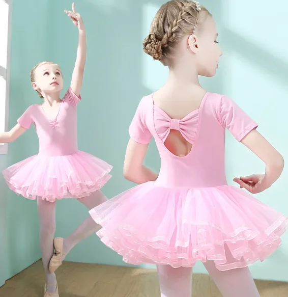 

Girls Ballet Dress Children's Training Skirt Kids Costume Leotard For Gymnastics Tutu Classical Dance Clothes Short Long Sleeve