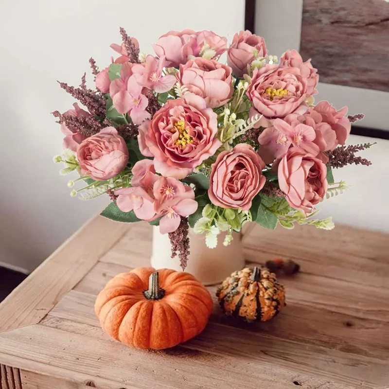 Künstliche Blumen, weiße Seiden-Hortensien, Pfingstrosen, Hochzeits-Party-Bundle, Festival, Heim, Zimmer, Tisch, Vase, Dekoration, Outdoor, Hof, DIY-Geschenk – Detail 20