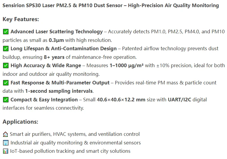 Neuer originaler SPS30 SPS-30 PM2.5 TEILSENSOR Wandler Partikel- und Staubsensor – Detail 1
