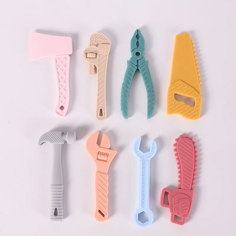 6/8PCS Soothing Teether Simulation Silicone Saw Wrench Pliers Gum Teething Safe Boilable Set Gift
