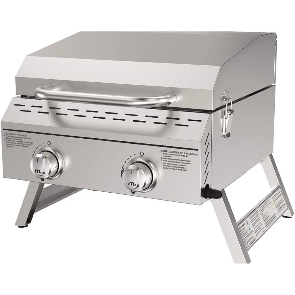 Premium Outdoor Cooking 2-Burner Grill,Outdoor Kitchen,Patio Garden, Barbecue with Two Foldable legs,Silver in Stainless Steel