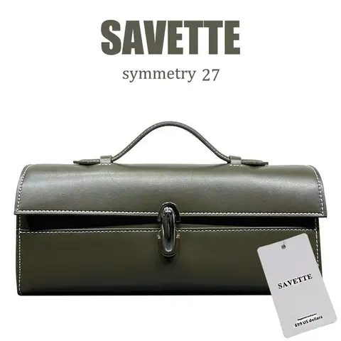 SAVETTE 브랜드 정품 가죽 토트 여성용 간단한 핸드백 작은 사각형 가방 바게트 가방 고품질 Savette Symmetry 27 Bag