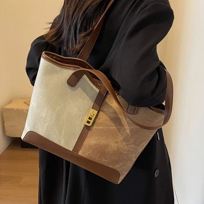 

Retro Fashion Simple Texture Portable Large Capacity Shoulder Bag Women's Handbags Messenger Bucket Bag Lady Travel Tote Bag