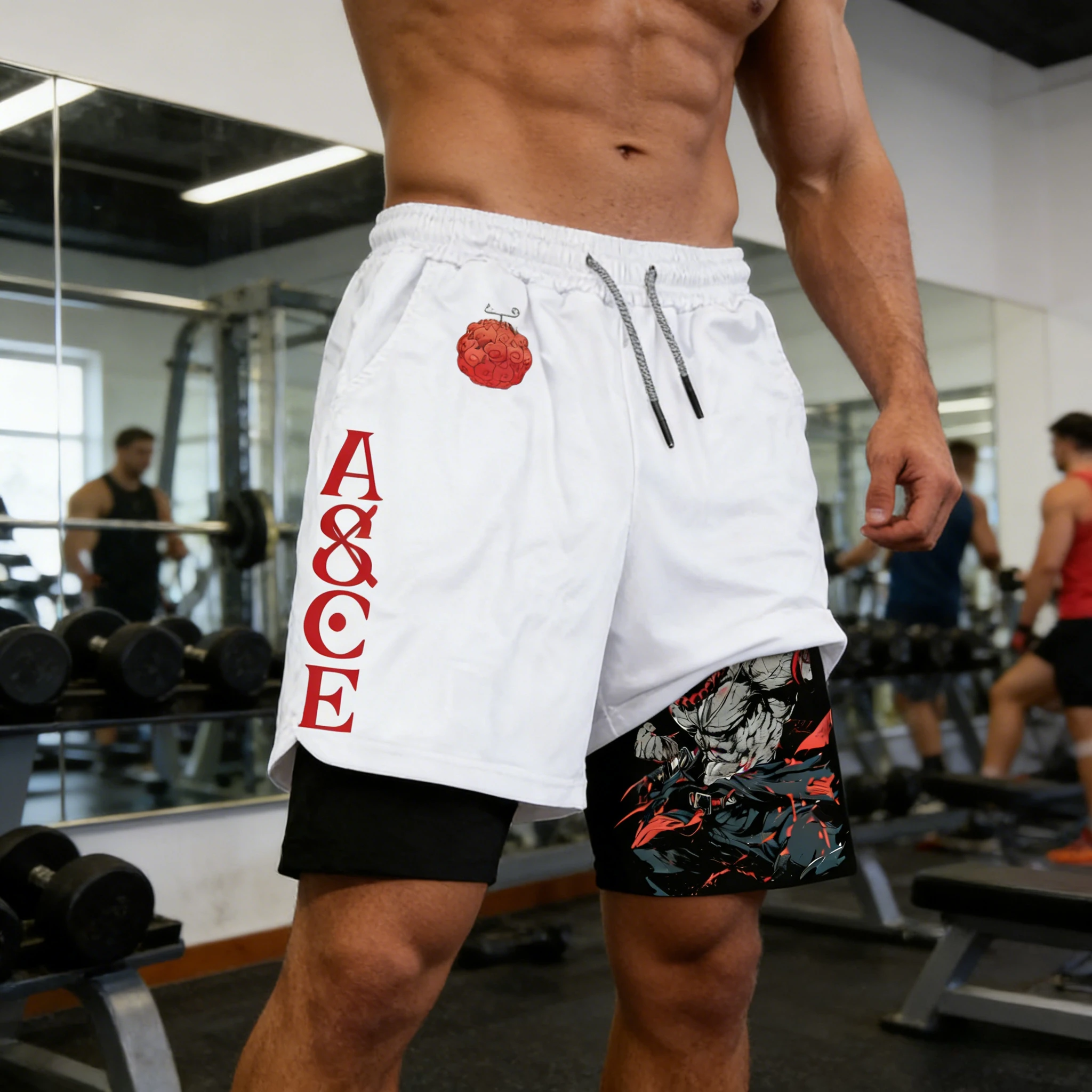 2026 Sommer One Piece Potecas D. Astell Burn Fruit 3D-gedruckte, doppelt geteilte, lockere, atmungsaktive, schnell trocknende Sportshorts