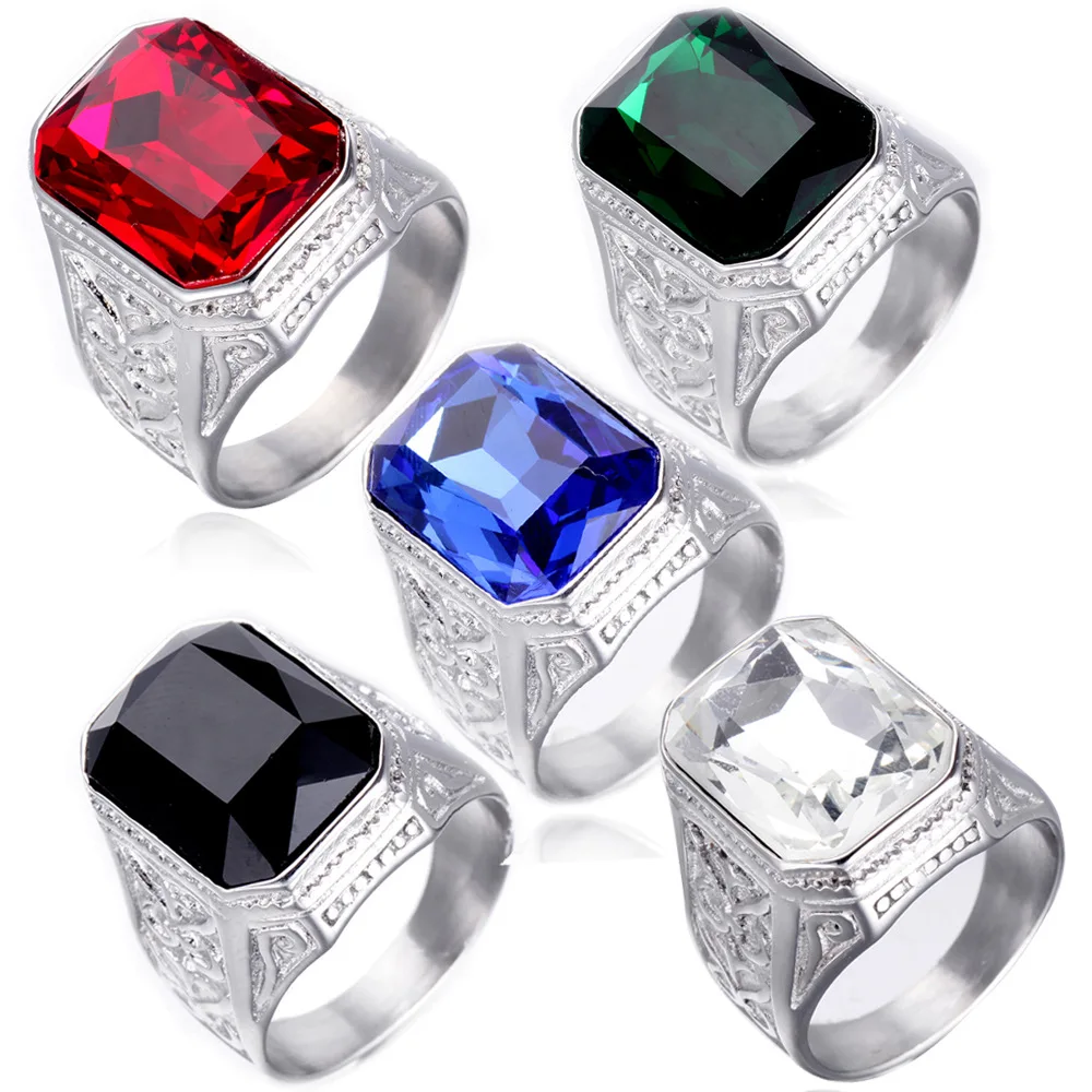 High Quality Large Square Shape Gemstone Rings For Women Stainless Steel Wedding Band Factory Direct Wholesale Jewelry