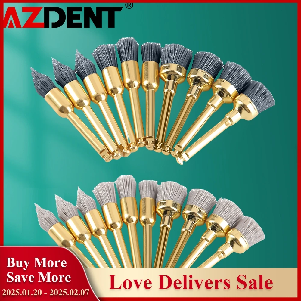 AZDENT 10pcs Dental Polishing Brush Aluminium Oxide/Silicon Carbide  Polishing Prophy Brushes For Contra Angle Handpiece