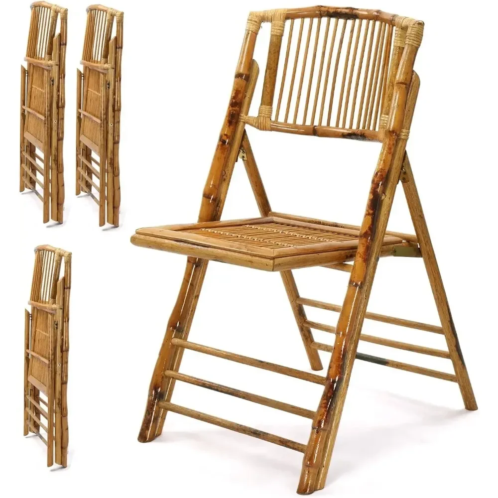 Bamboo Folding Chair, Foldable Dining Wood Chairs Comfortable Seat for Outdoor & Indoor, Patio, Porch, Wedding, Party, Event