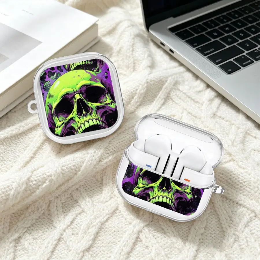 Vintage Skull Stack Clear Earphone Cases Cover With Hook Case For Samsung Galaxy Buds Live 3 FE 2 4 Pro 4Pro 2Pro 3Pro