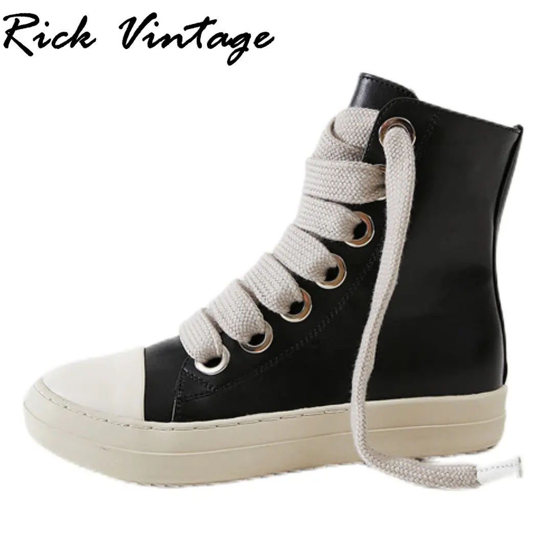 Rick Vintage Women High-TOP Shoes stivali in pelle Pu uomo Canvas Big Lace Up Zip scarpe da ginnastica di lusso High Street Sneakers con suola spessa