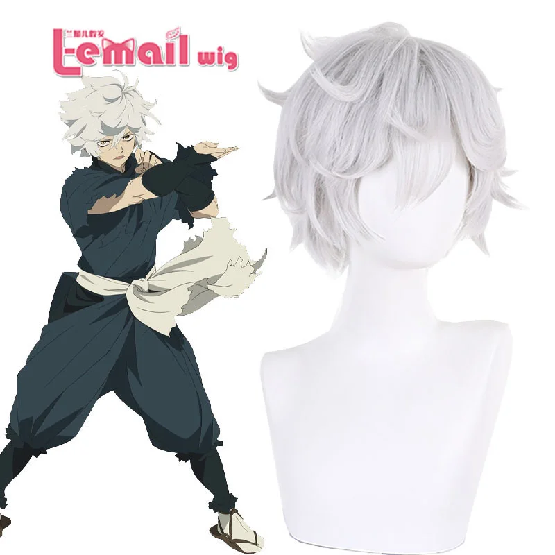 L-email wig Synthetic Hair Anime Hells Paradise Jigokuraku Gabimaru Cosplay wig silver white 30cm Short Men Heat Resistant Wigs