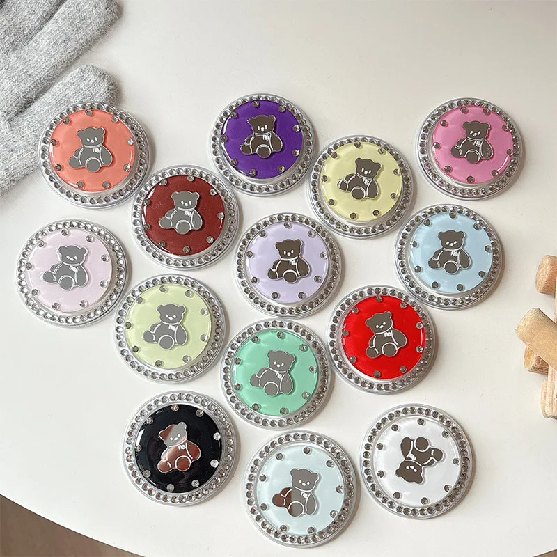 

High-end Creative Solid-color Bear Mirror Phone Airbag Stand Rhinestone Magnetic Ring Portable Holder for Iphone Griptok Bracket