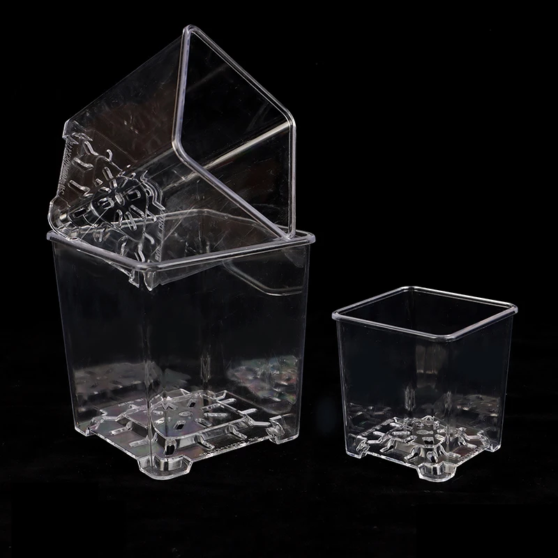 

1PC Home Square Transparent Acrylic Flower Pots Breathable Bonsai Plant Pot Desktop Decor For Garden Yard Living Room Balcony